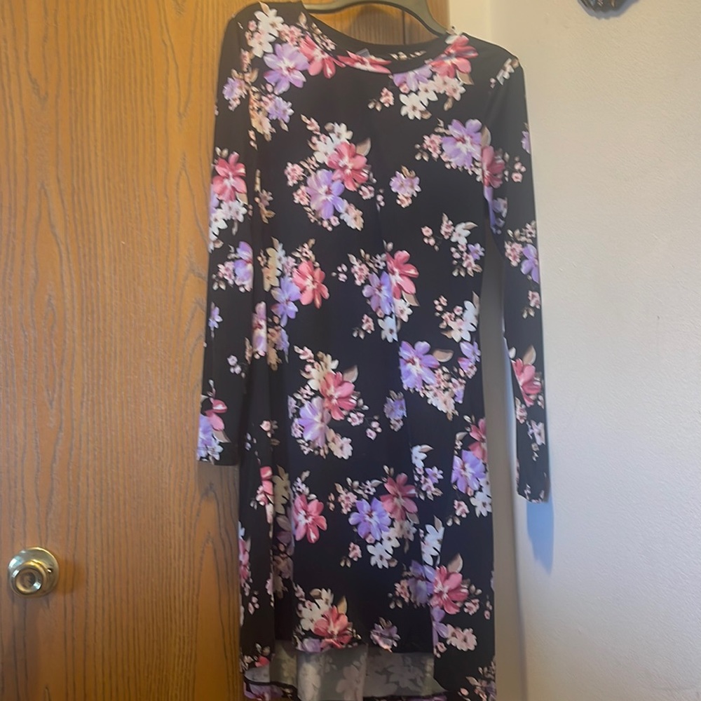 Colorful floral black dress. Size M. Selling for $10